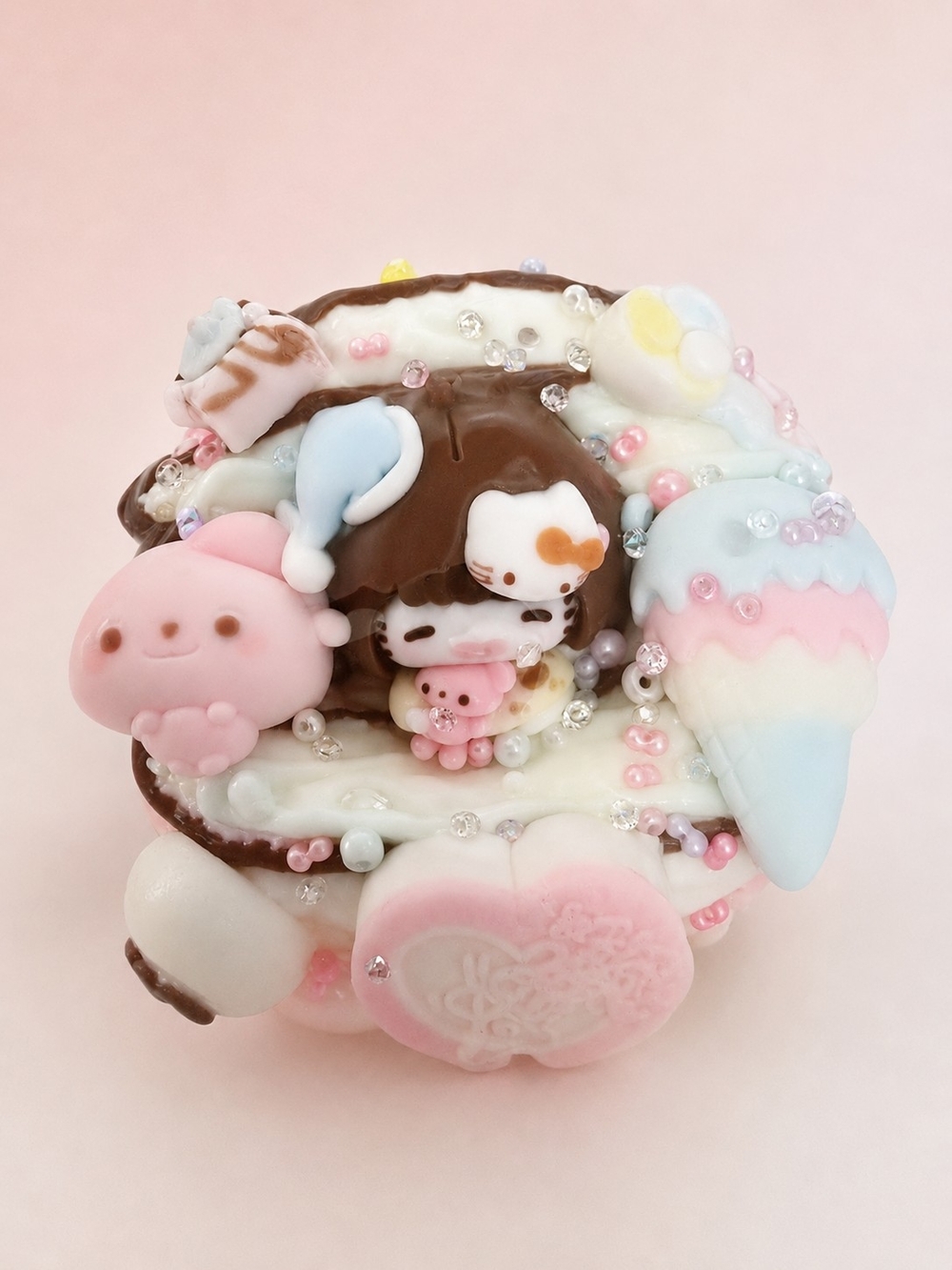 Pastel Pink & Brown Small Tabba Squishy Accessory - Cute Dessert-Themed Charm